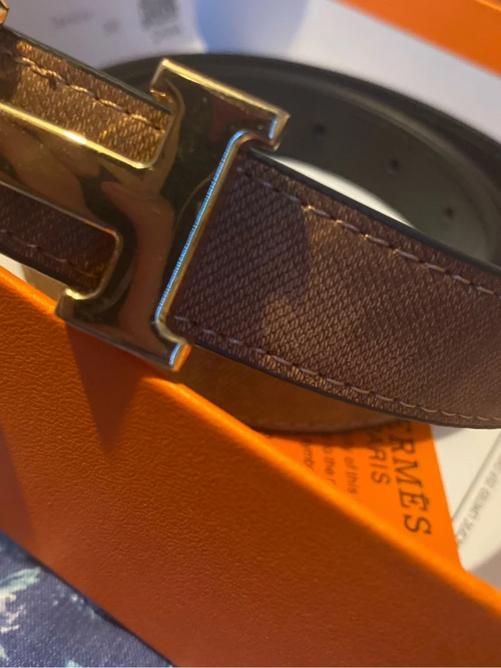 Hermes Men's Tan Leather Belt with Gold H Buckle